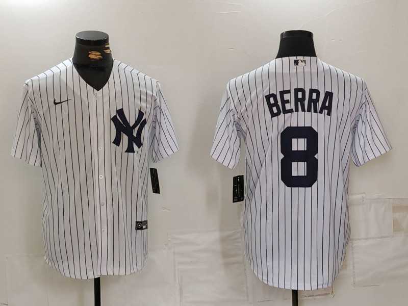 Mens New York Yankees #8 Yogi Berra White Stitched Nike Cool Base Throwback Jersey